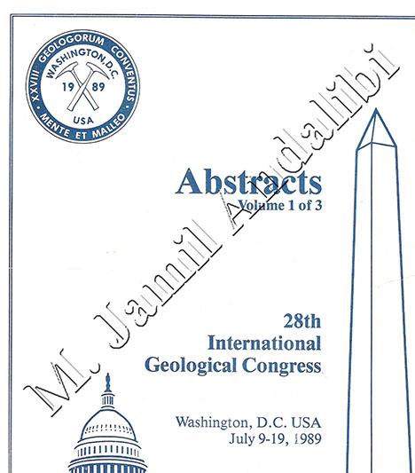 Dr. M. Jamil Andalibi - 28th International Geological Congress - USA - Washington D.C. - 1989 - Abstracts - Cover